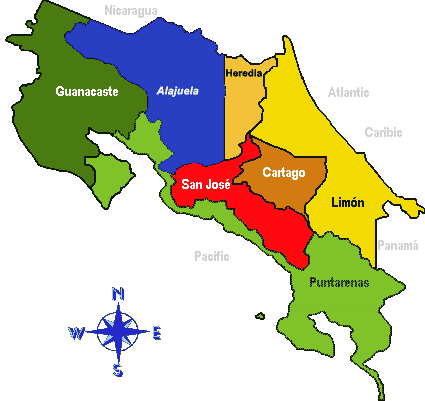 Map Of Costa Rica Provinces Maps of the Provinces and Cantons of Costa Rica   CostaRicaLaw.com