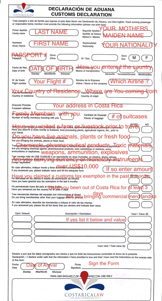 How To Fill Out The Customs Form CostaRicaLaw